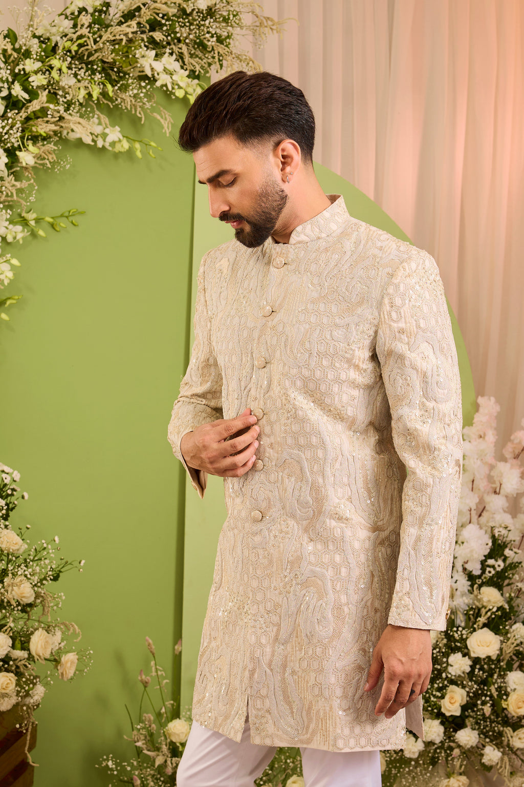 The Dorchester — A Luminous Ivory Sherwani with Intricate Handwork