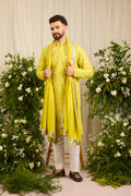 Signature neon yellow mirror work Kurta with Intricate mirror work stole