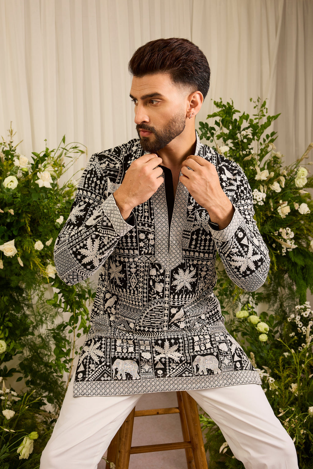 The Imperial — A Black Kurta Alive with Flora and Fauna