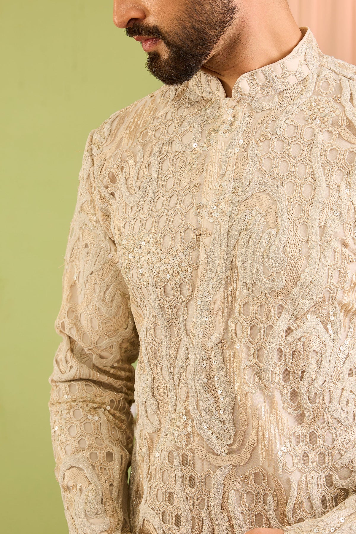 The Dorchester — A Luminous Ivory cut work with Intricate Handwork