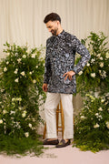 The Calderon — A Black Kurta Draped in Intricate Floral Threadwork