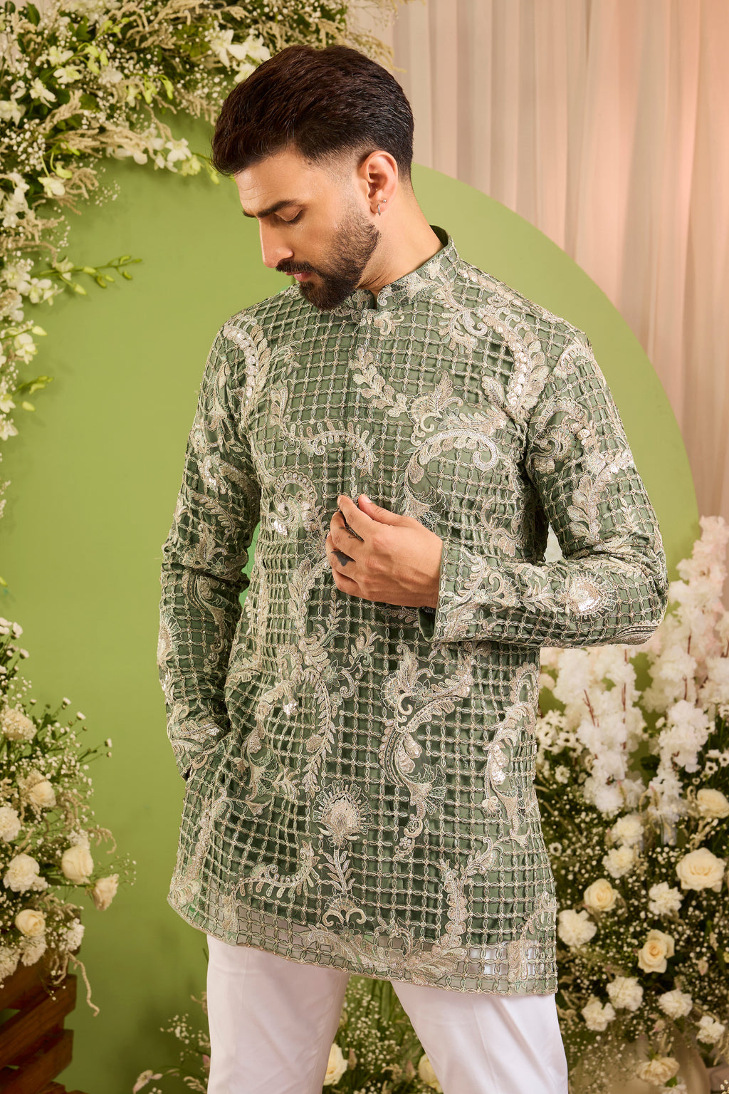 The Magnifique -A Green Kurta Adorned with Jewelled Embellishment