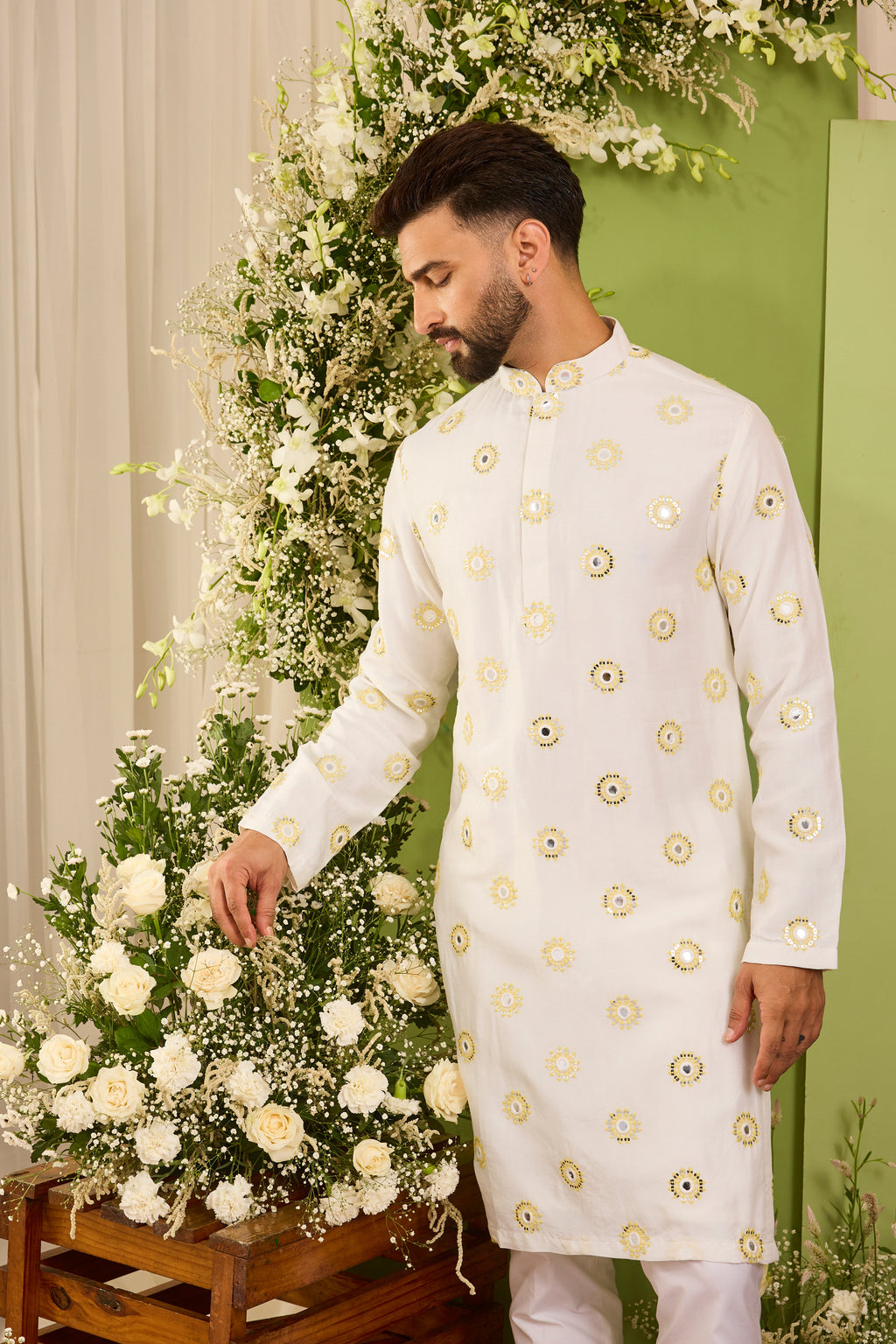 The Ciel -A Minimal mirror work  Kurta with Yellow Threadwork and Shimmer