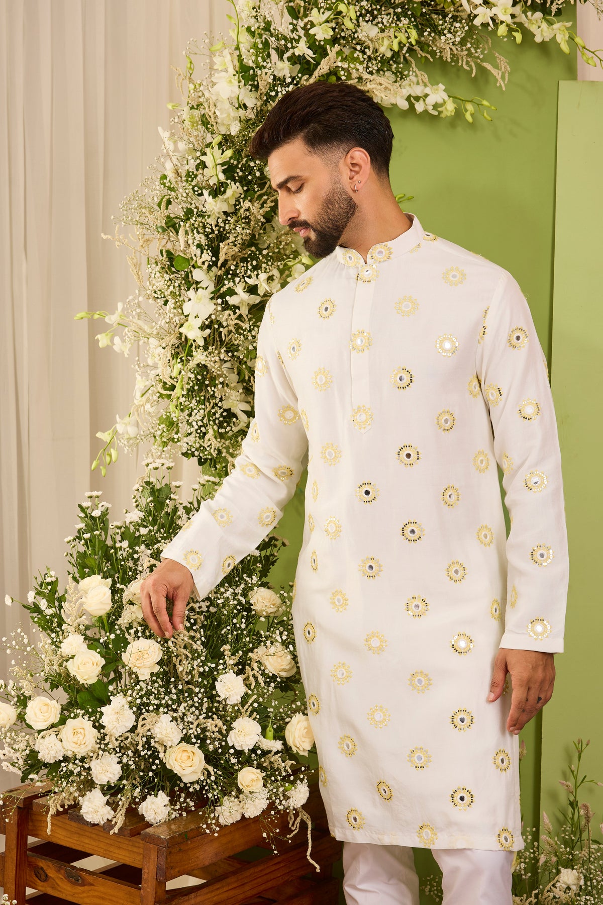The Ciel -A Minimal mirror work  Kurta with Yellow Threadwork and Shimmer