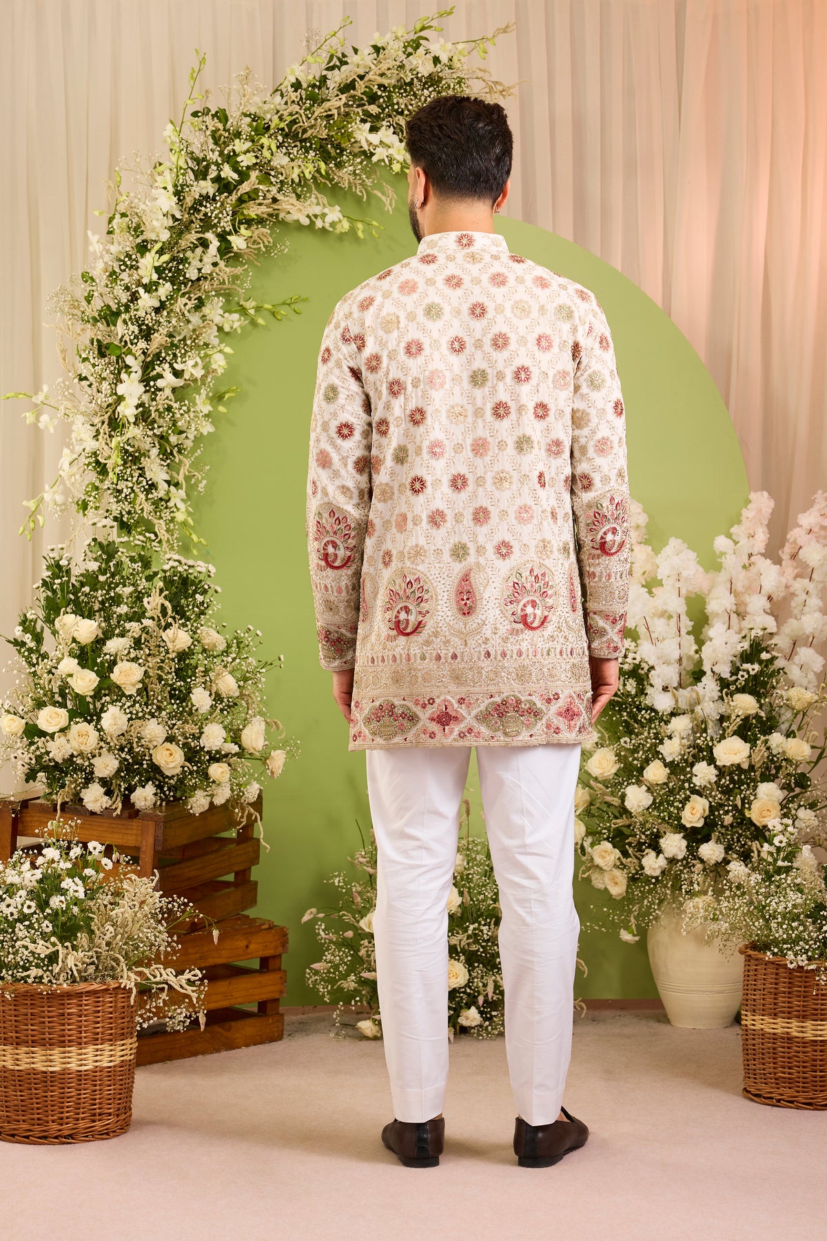 The Alouette - An Ivory short Kurta with Ornate Peacock Detailing