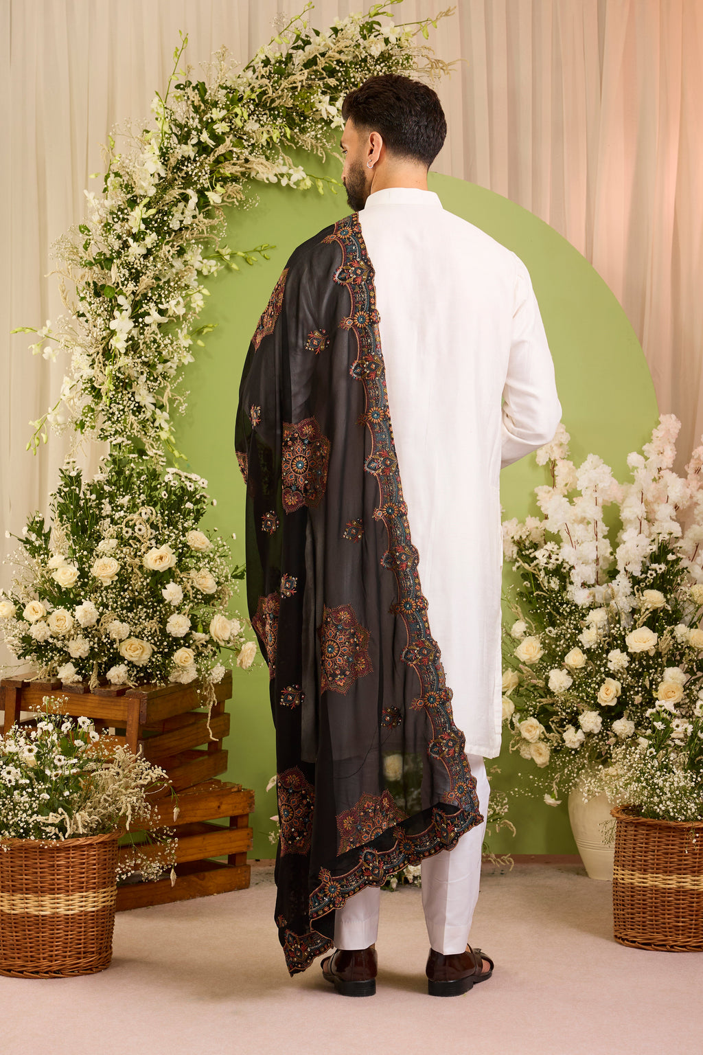 Black chikankari stole
