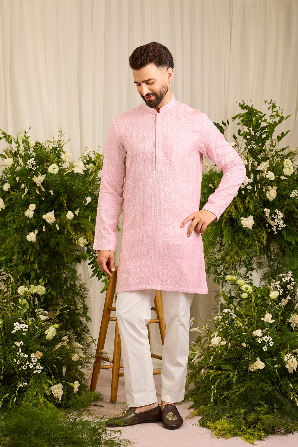 The moncler -  pink asbtract Kurta Richly Worked in Thread