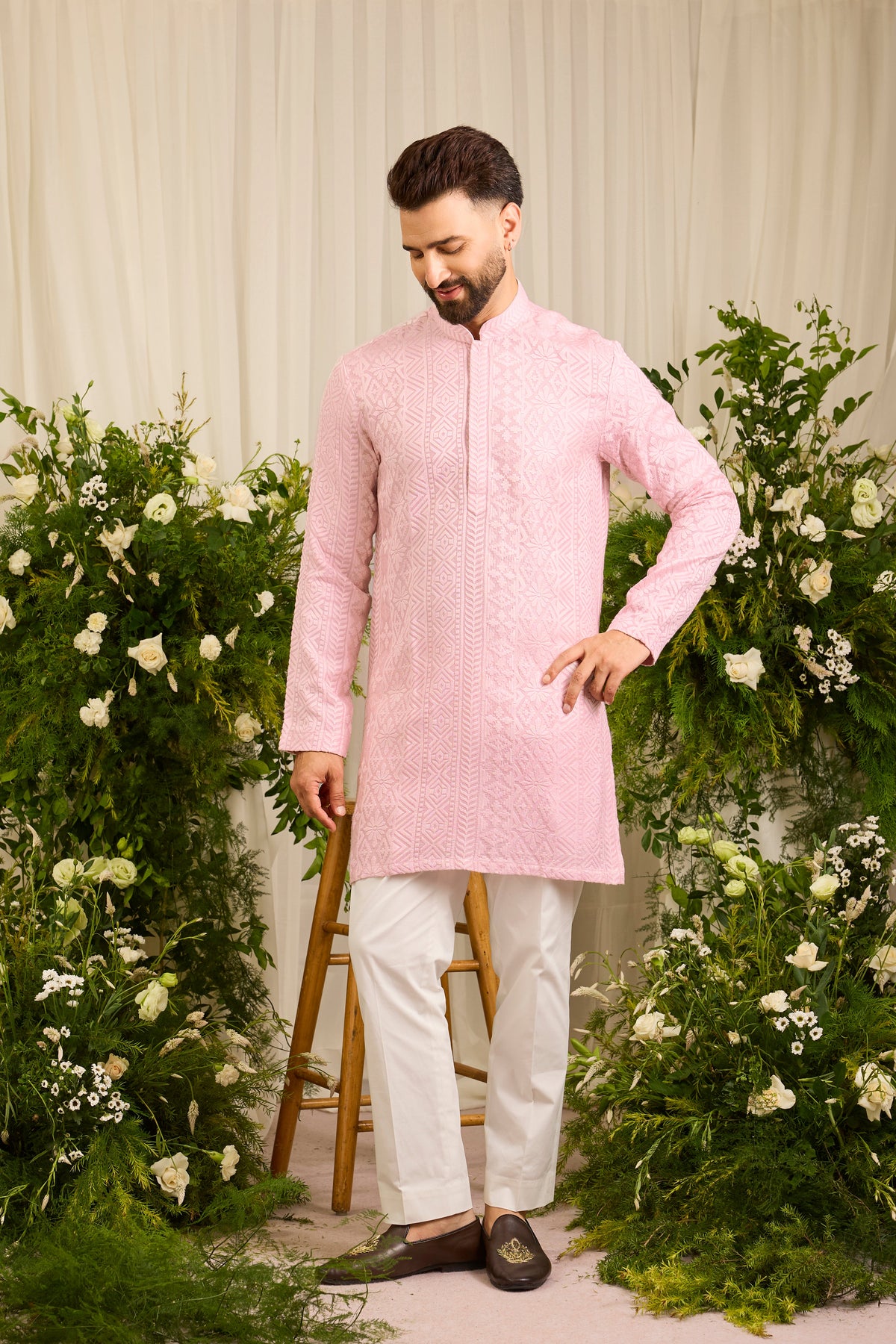 The moncler -  pink asbtract Kurta Richly Worked in Thread