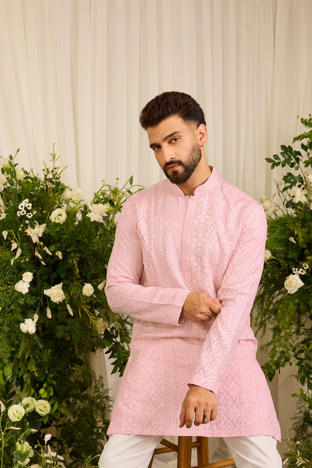 The moncler -  pink asbtract Kurta Richly Worked in Thread