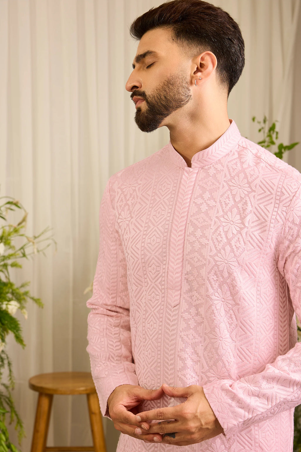 The moncler -  pink asbtract Kurta Richly Worked in Thread