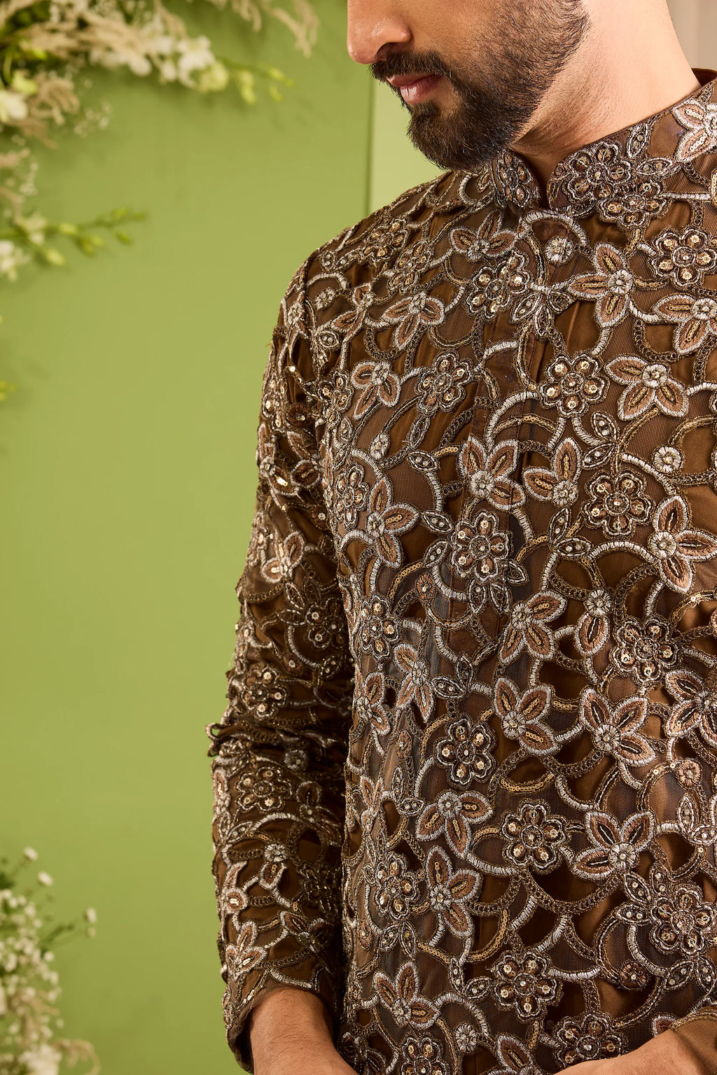 The Magnifique -A brown Kurta Adorned with Jewelled Embellishment