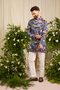 The Tropique -A blue Kurta with Flamingos and Floral Detail