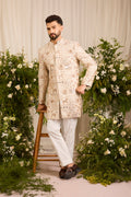 The Imperium - A Golden short sherwani  Jacket Adorned with Majestic Wildlife
