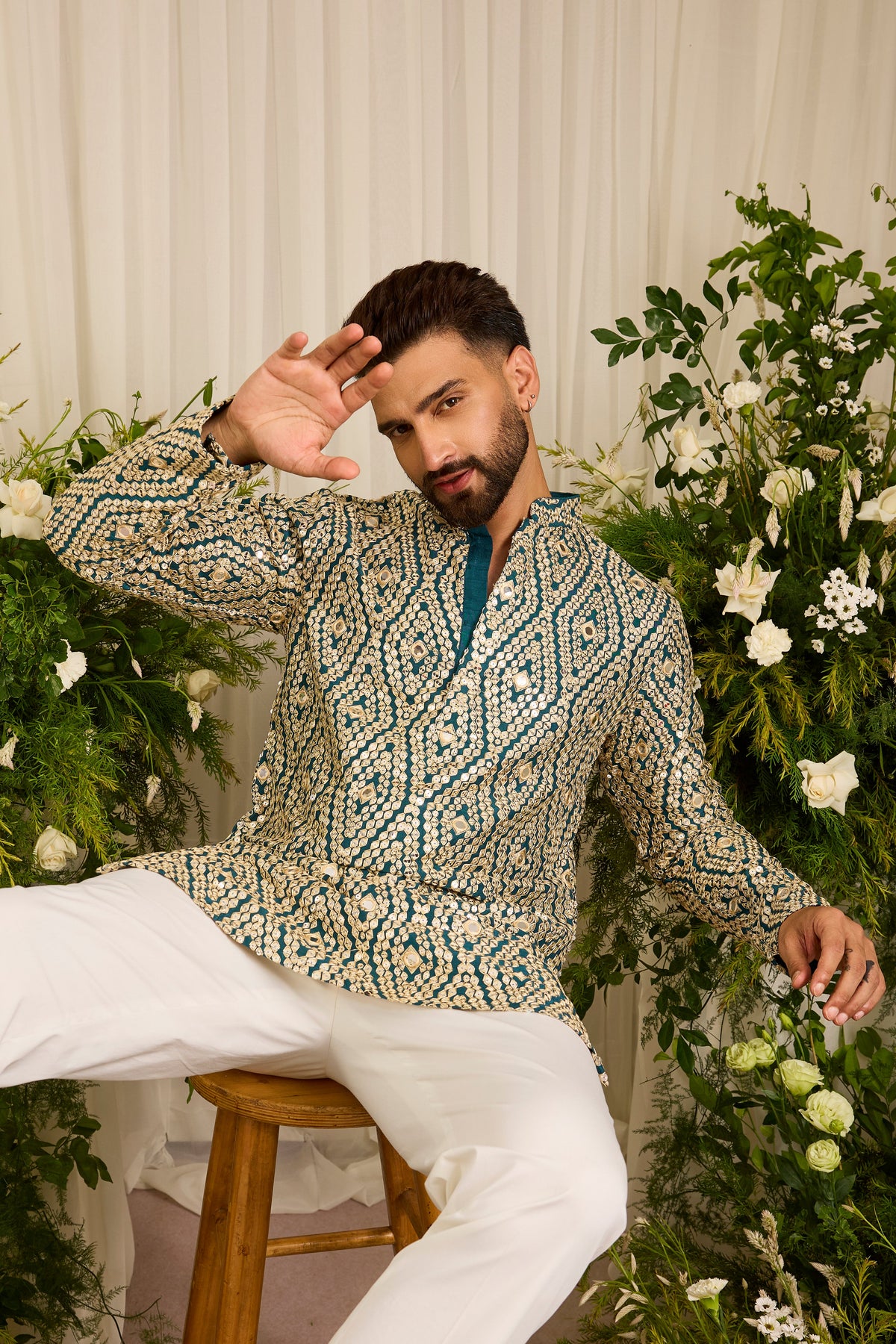 The Haute - A Statement Teal Kurta with Mirror work Detailing