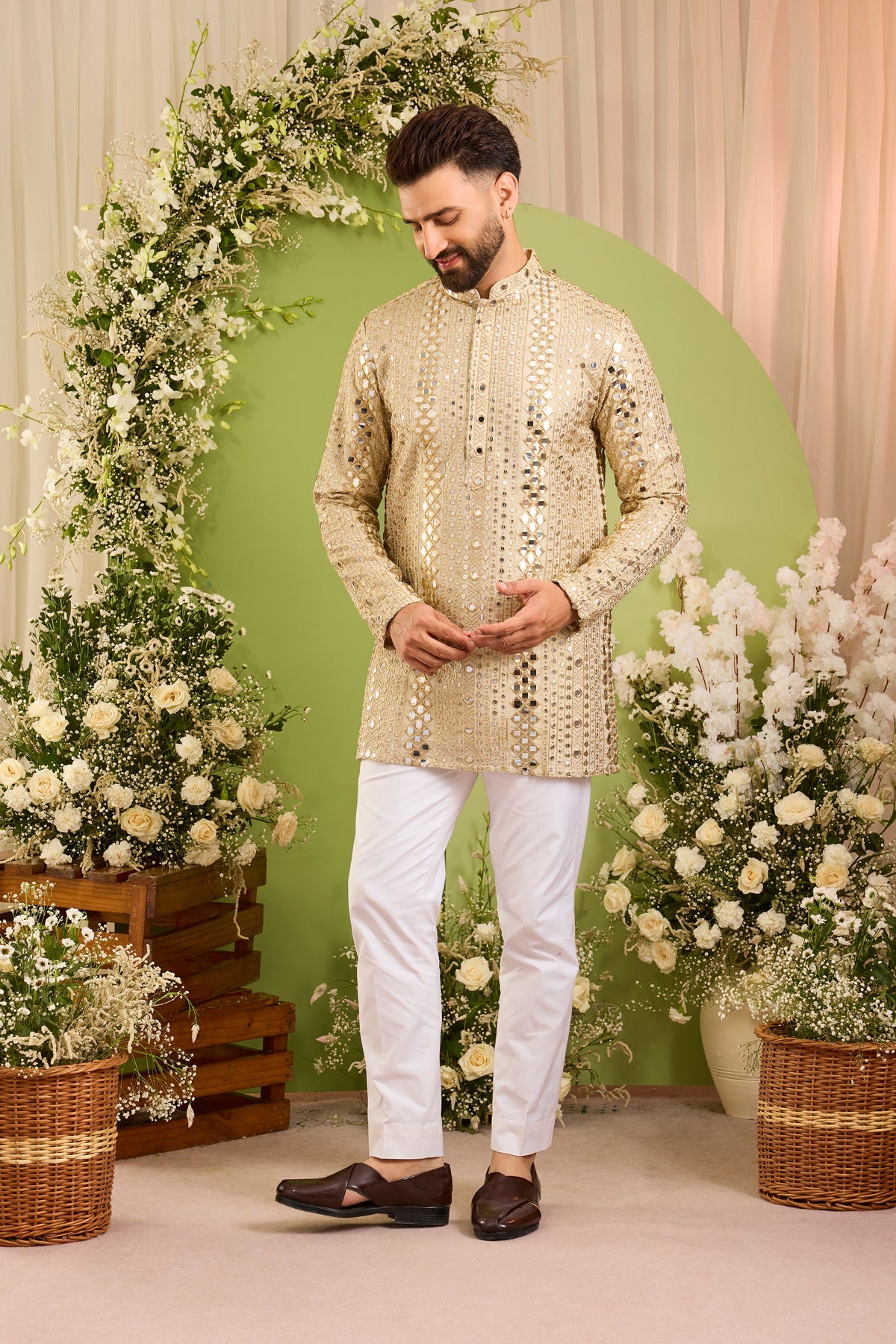 The Golden Hour - A Golden Kurta with Mirror work &  Sequin Detailing