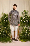 The Canopy - navy blue short kurta with Layered Embroidery