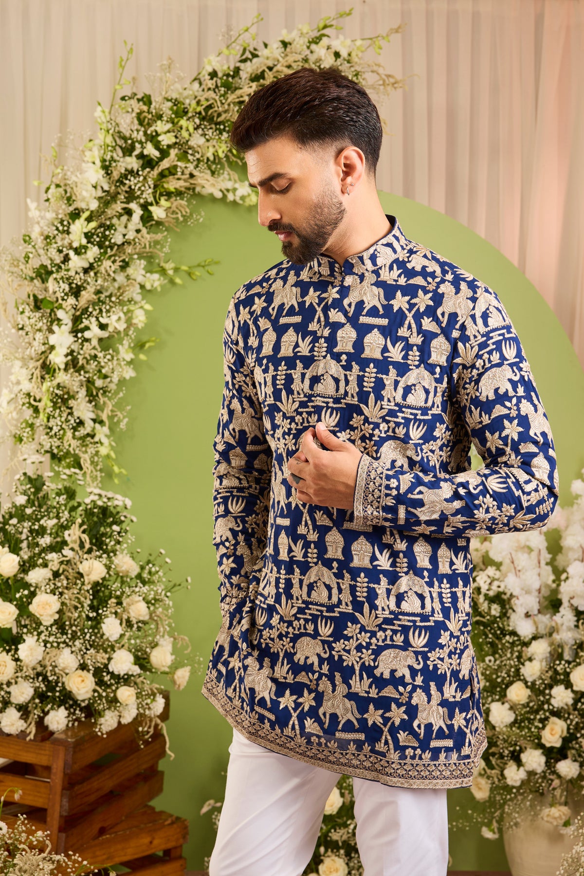 The Imperial Court — A Royal Blue Kurta of Mughal era Grandeur