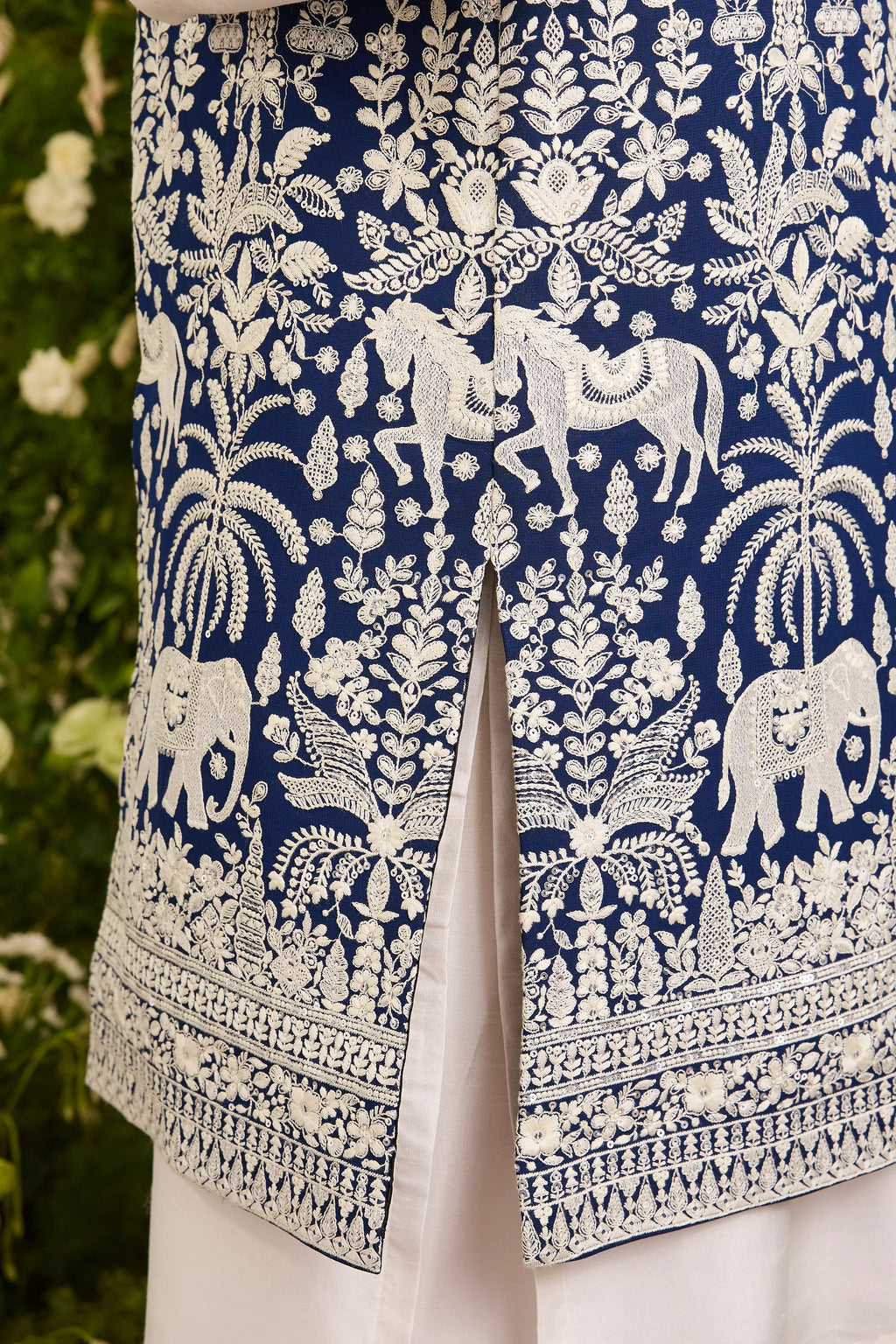 The Kingsley — A Royal Blue Open Jacket with Elephant Motifs