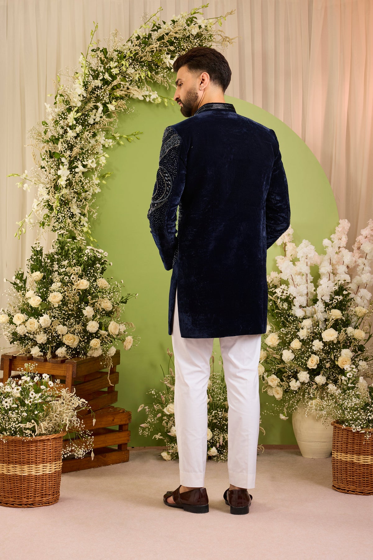The Sovereign Blue — A Geometric Indo-Western in Cut-Dana