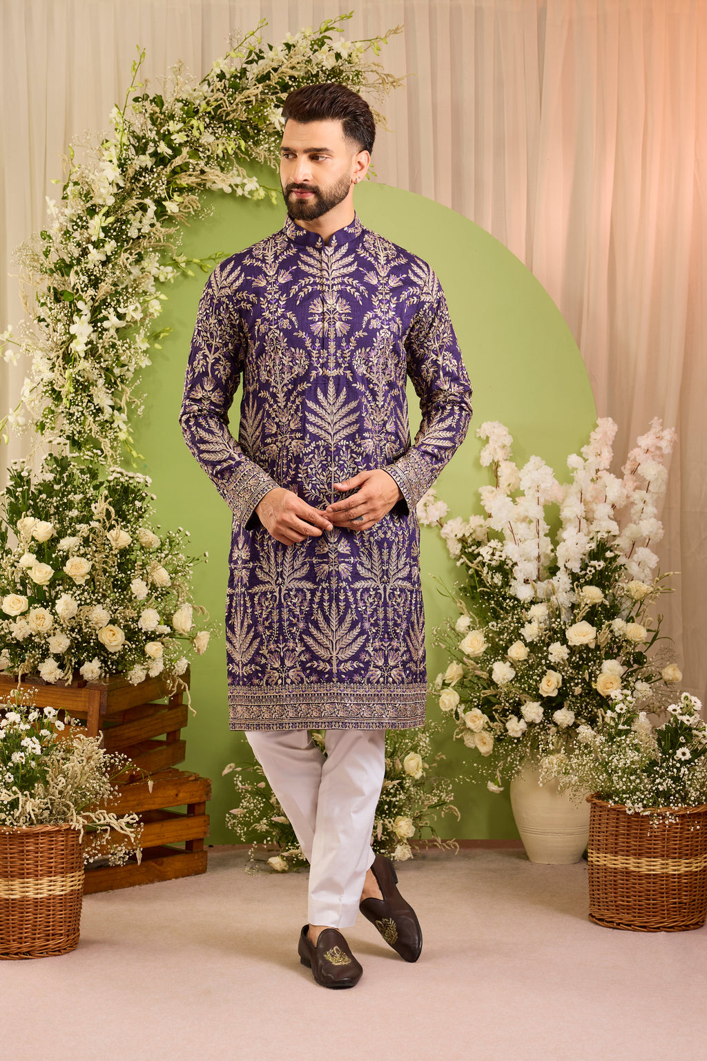 The Cortège — A Purple Kurta with Intricate Botanical Zari 7 sequin  Work