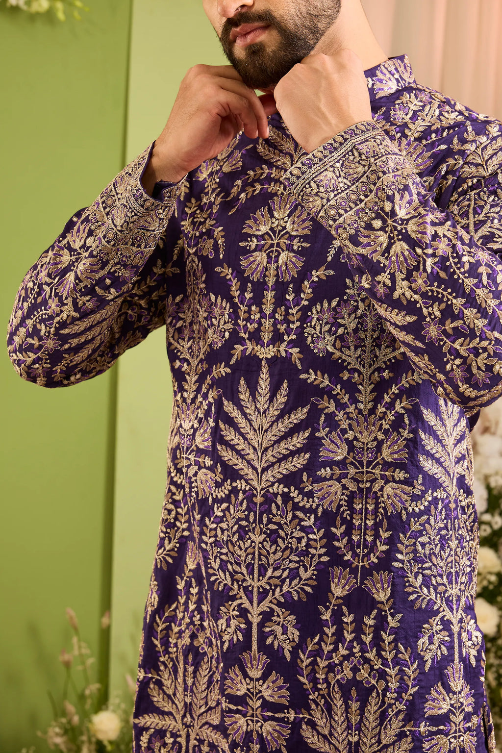 The Cortège — A Purple Kurta with Intricate Botanical Zari 7 sequin  Work