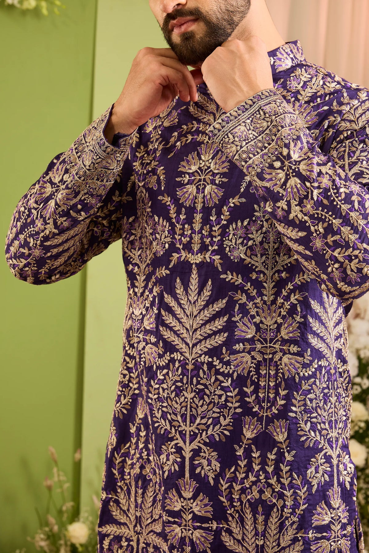 The Cortège — A Purple Kurta with Intricate Botanical Zari 7 sequin  Work