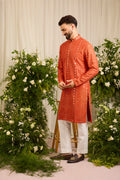 Signature orange mirror work Kurta with Intricate  Threadwork