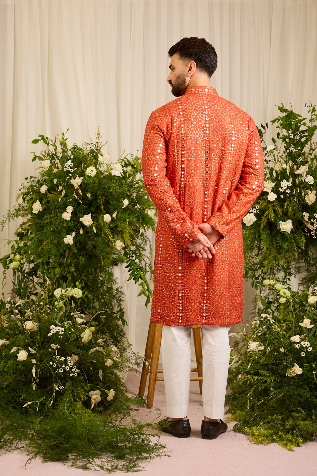 Signature orange mirror work Kurta with Intricate  Threadwork