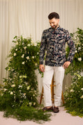 The Ducal Crown- A Navy Bandhgala with Abstract Floral Handwork