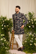 The Ducal Crown- A Navy short sherwani with Abstract Floral Handwork