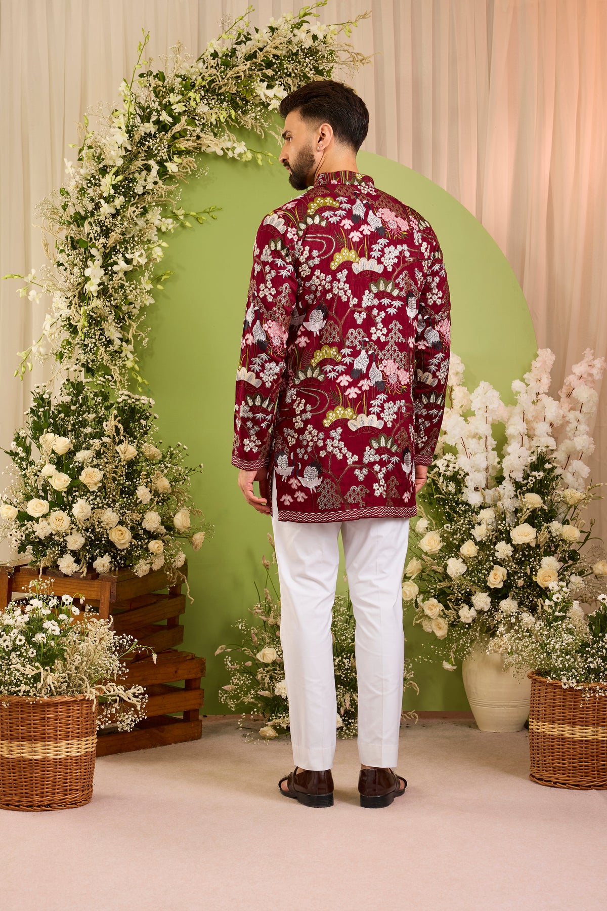 The Tropique -A blue Kurta with Flamingos and Floral Detail