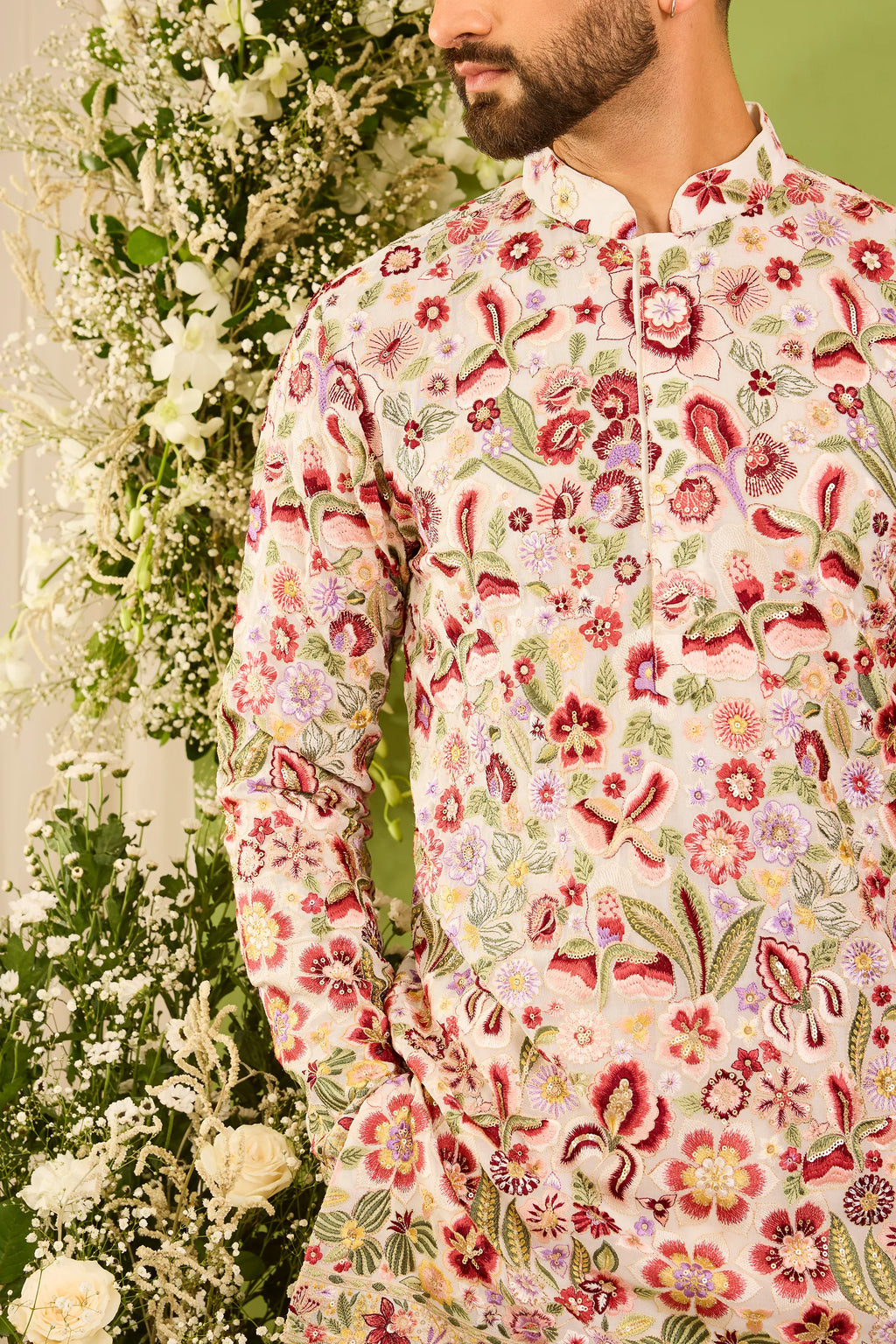 The Fantaisie — A n ivory short kurta with Multicoloured Florals