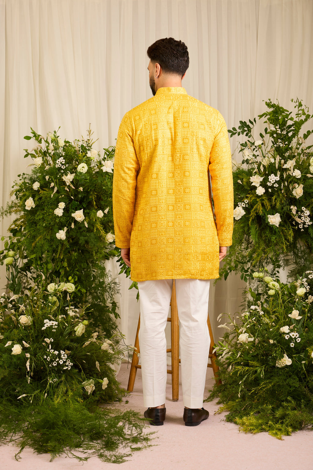 The moncler -  Mustard  asbtract  Kurta Richly Worked in Thread