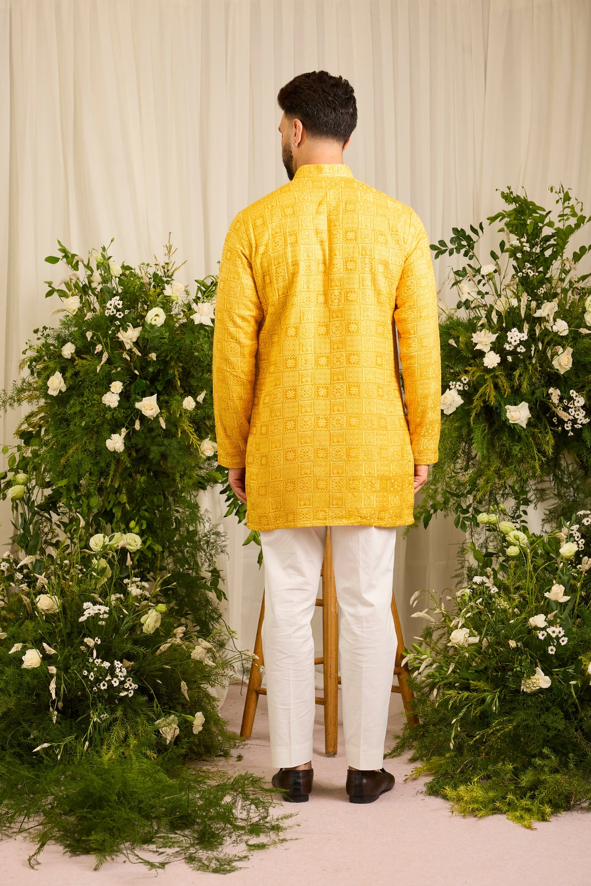 The moncler -  Mustard  asbtract  Kurta Richly Worked in Thread