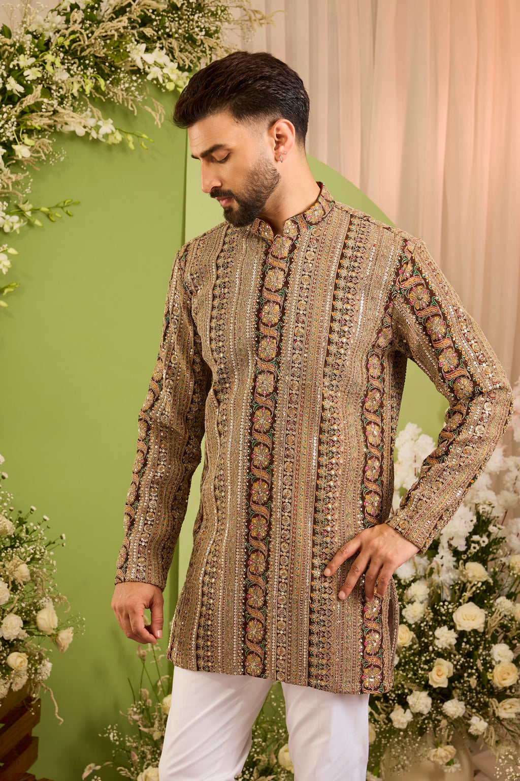 The Bellarive — A Multicoloured Kurta Draped in Zari and Sequins
