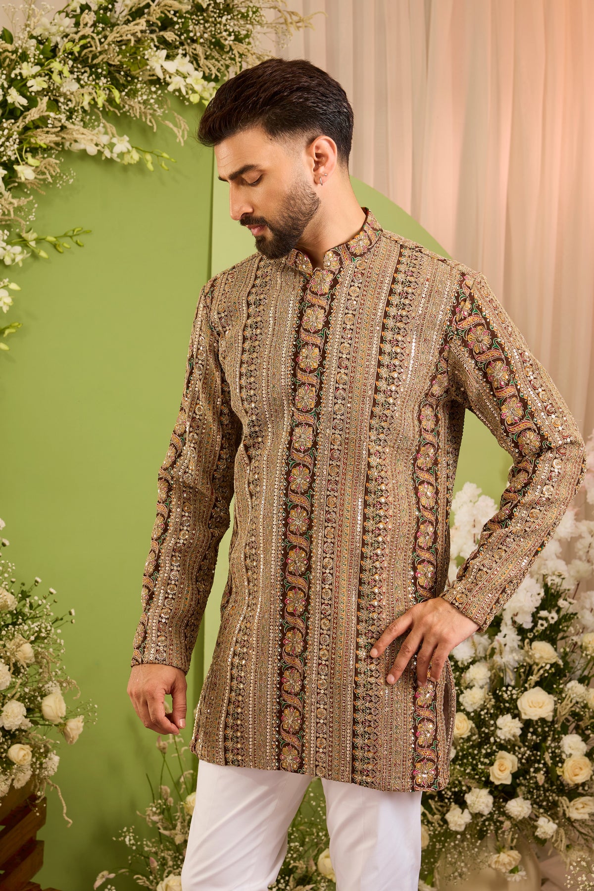 The Bellarive — A Multicoloured Kurta Draped in Zari and Sequins
