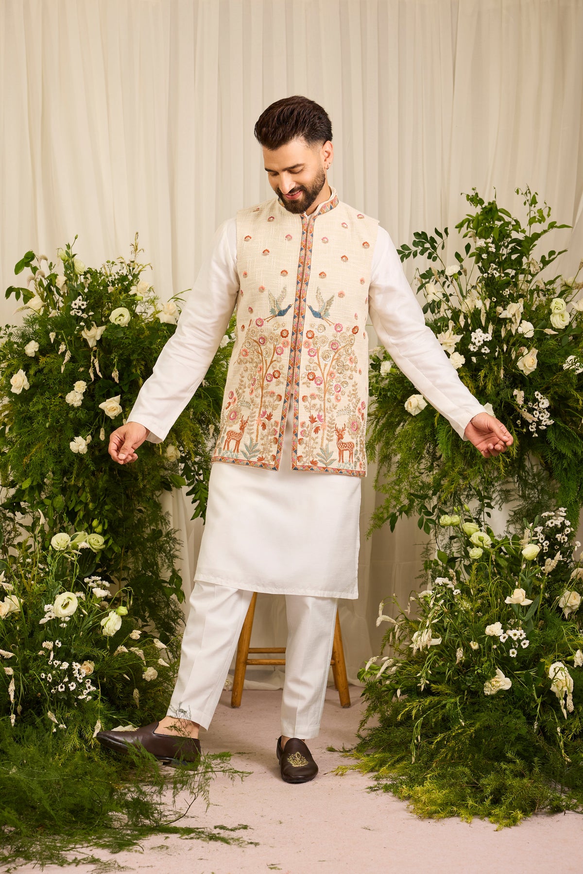The Kingswood — A Jute Jacket with Regal Nature-Inspired Embroidery