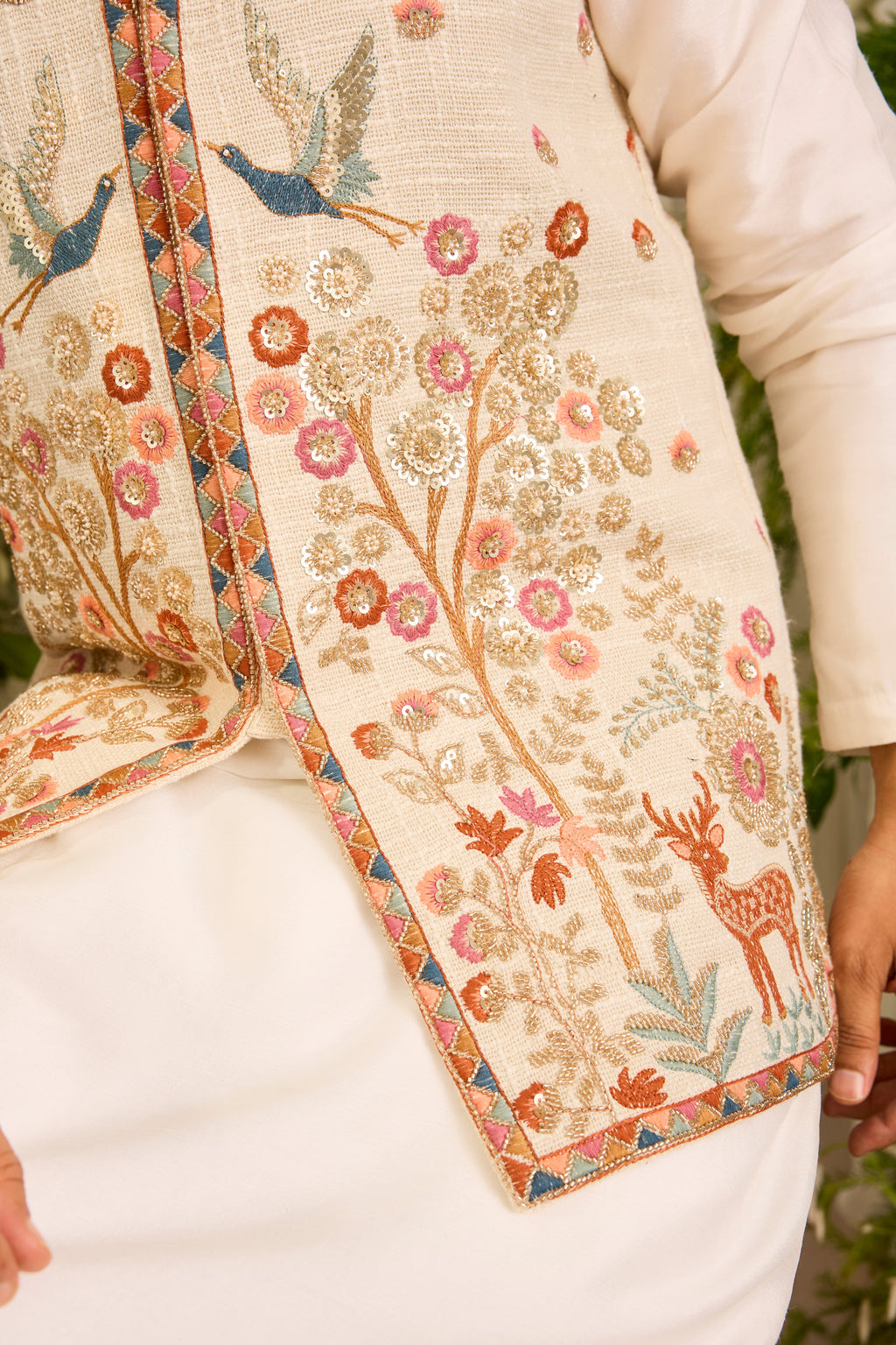 The Kingswood — A Jute Jacket with Regal Nature-Inspired Embroidery