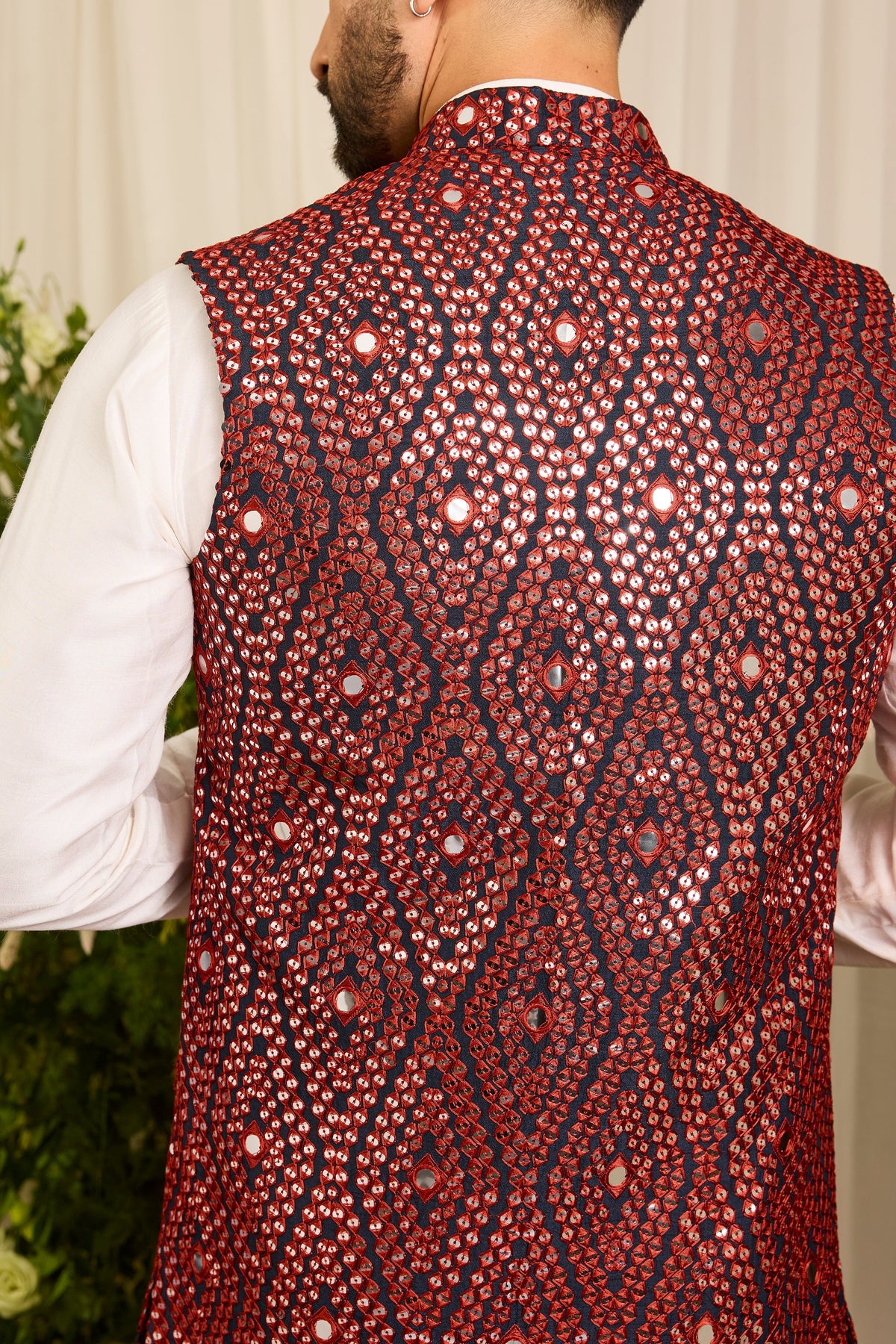 The Haute - A Statement maroon long open jacket with Mirror work Detailing