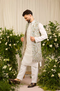 The Eminence - A Beige long open jacket Richly Worked in Cut-Dana
