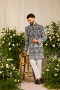 The Palais — A black Short Sherwani Richly Worked in Florals