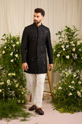 The Lannister - A black Sherwani with Sculptural Black Embellishment
