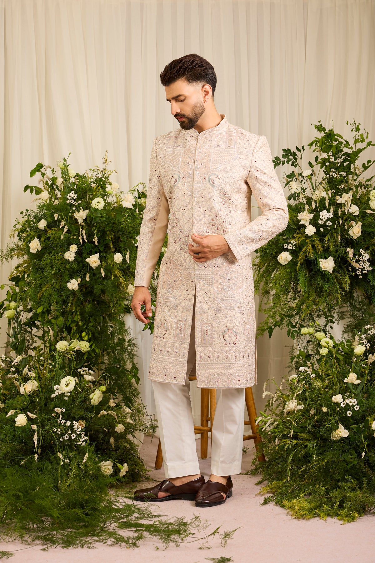The Château Royale - An Ivory Sherwani Crafted in Intricate Handwork