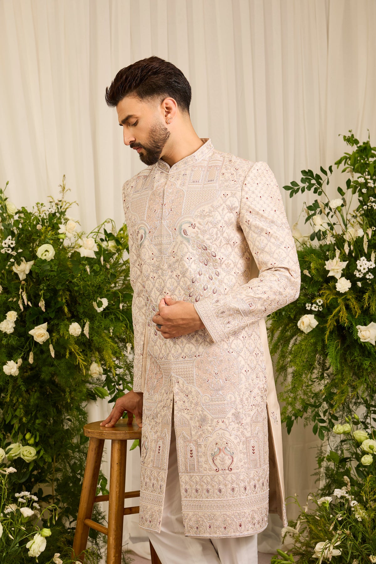 The Château Royale - An Ivory Sherwani Crafted in Intricate Handwork